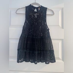 Free People Women’s Black Lace Sleeveless Top - Small